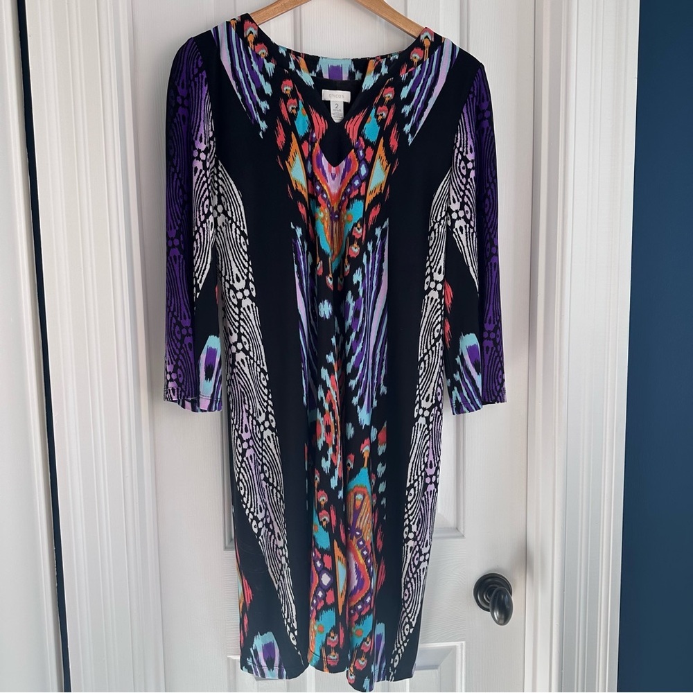 Women Chico's Multicolor Abstract Shift Dress EUC